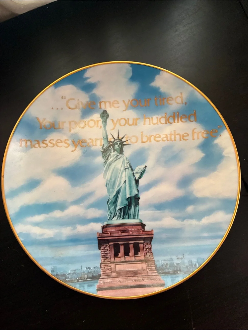 Vintage 1085 Gotham Statue of Liberty Collector Plate Michael Havel 14KT Gold